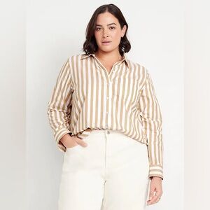 GAP The Big Shirt Tan and White Vertical Striped Button Down Shirt Size Medium
